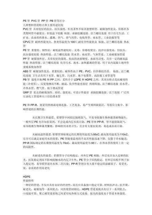 PE管 PVC管 PP管 PB管等区分