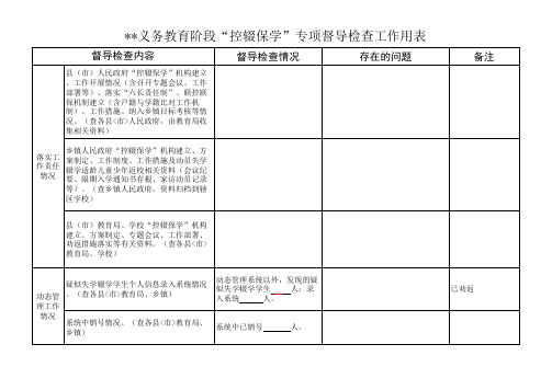 学校“控辍保学”专项督导检查工作用表