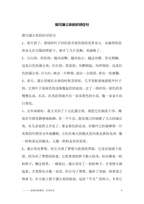 描写蒲公英的好词佳句