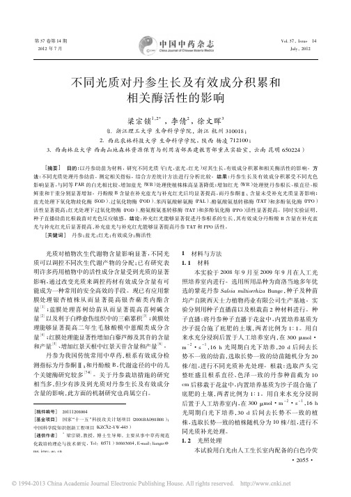 不同光质对丹参生长及有效成分积累和相关酶活性的影响_梁宗锁