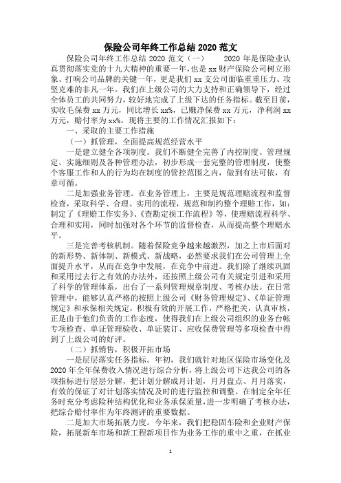 2020保险公司年终工作总结范文