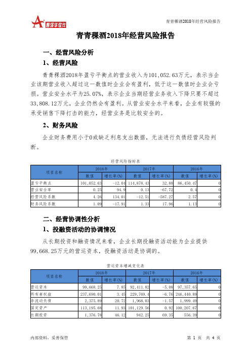 青青稞酒2018年经营风险报告-智泽华