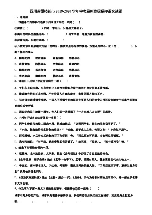 四川省攀枝花市2019-2020学年中考最新终极猜押语文试题含解析