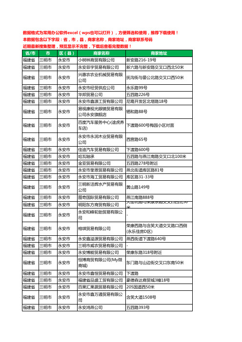 2020新版福建省三明市永安市商贸有限公司工商企业公司商家名录名单黄页联系电话号码地址大全90家