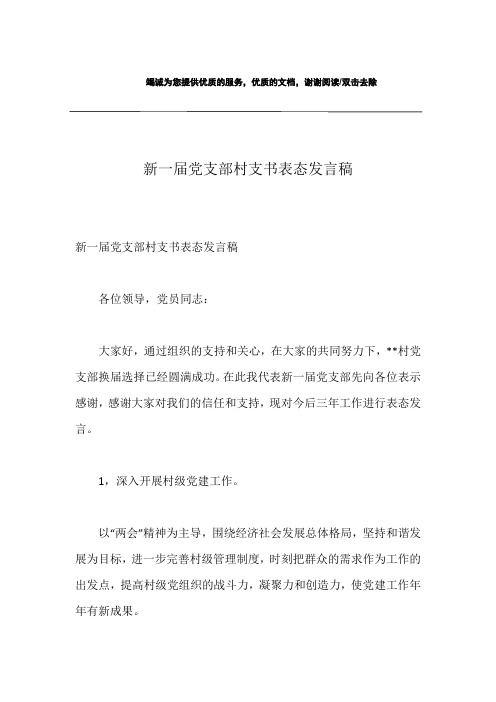 新一届党支部村支书表态发言稿