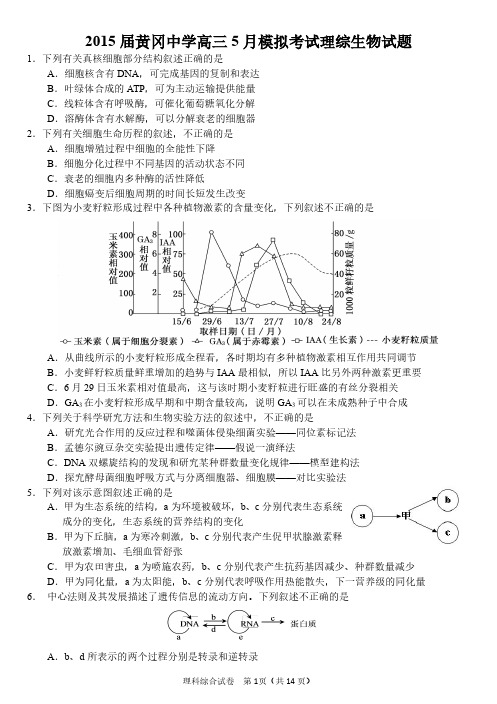 湖北省黄冈中学2015届高三5月模拟考试生物试题及答案