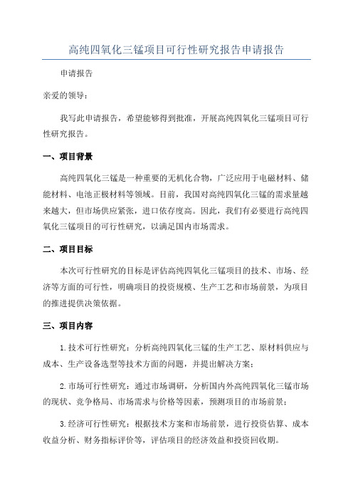 高纯四氧化三锰项目可行性研究报告申请报告