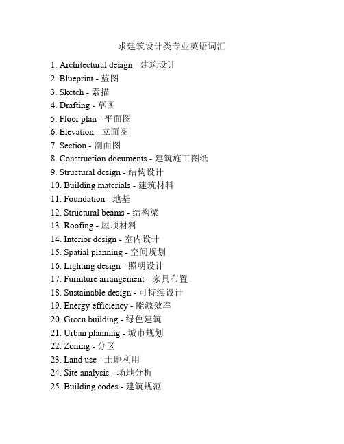 求建筑设计类专业英语词汇