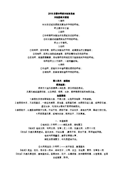 2018主管中药师方剂学总结