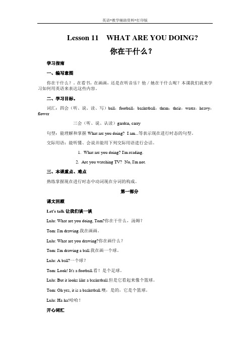 科普版-英语-四下--Lesson 11  WHAT ARE YOU DOING