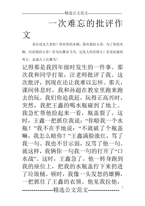 一次难忘的批评作文