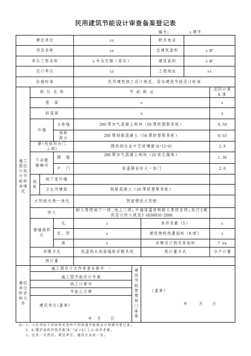 建筑节能设计审查备案登记表