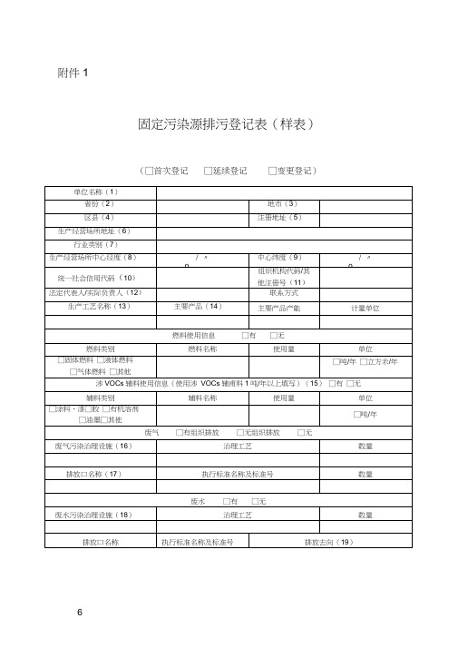 固定污染源排污登记表(样表)