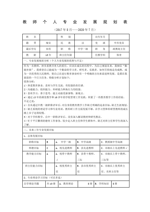 教师个人专业发展规划表(3)