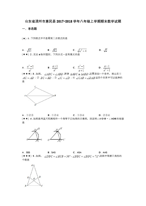 山东省滨州市惠民县2017-2018学年八年级上学期期末数学试题