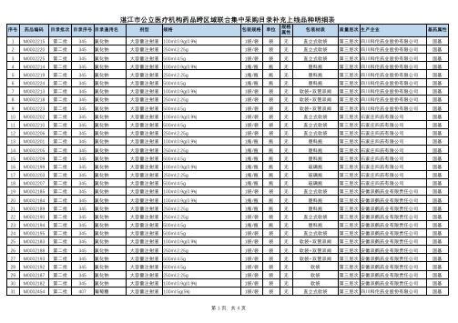 湛江市公立医疗机构药品跨区域联合集中采购目录补充上线品种明细表