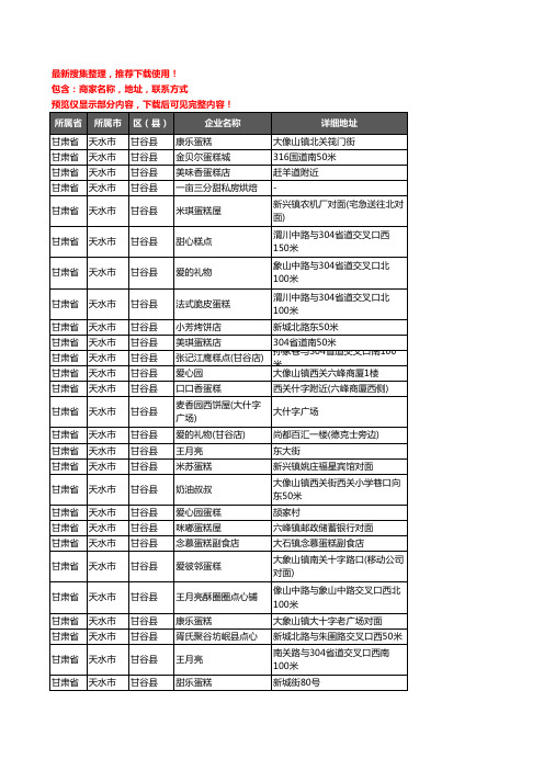 新版甘肃省天水市甘谷县蛋糕房企业公司商家户名录单联系方式地址大全41家