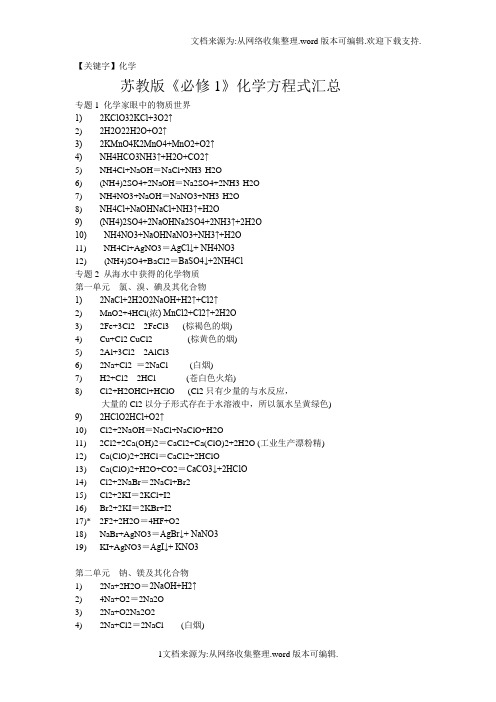 【化学】苏教版必修一and二化学方程式汇总