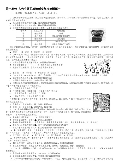 中国古代政治制度选择题(无答案)