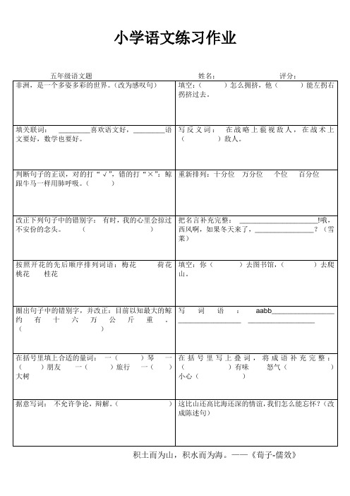 罗阳小学五年级语文期末复习练习作业98