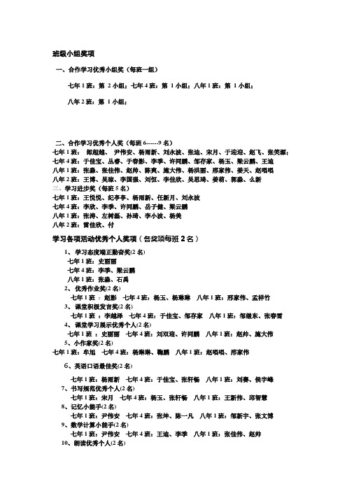 班级小组奖项