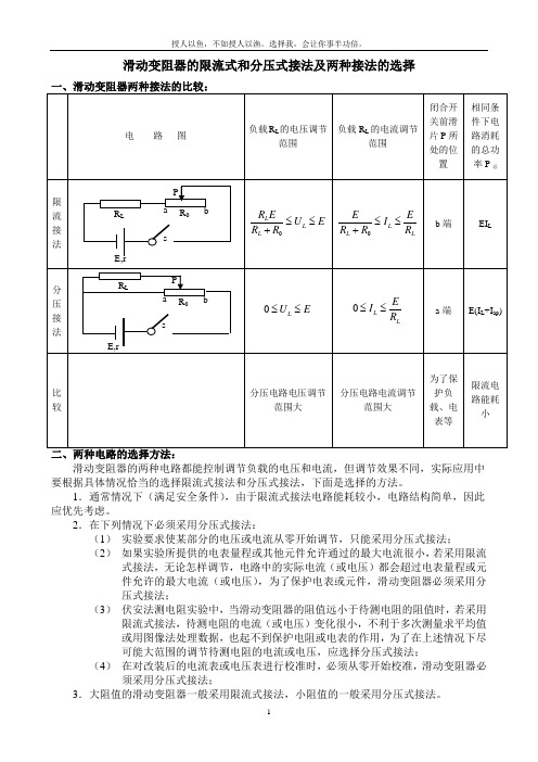 滑动变阻器的限流式和分压式接法及两种接法的选择