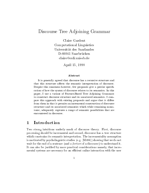 Discourse tree adjoining grammars
