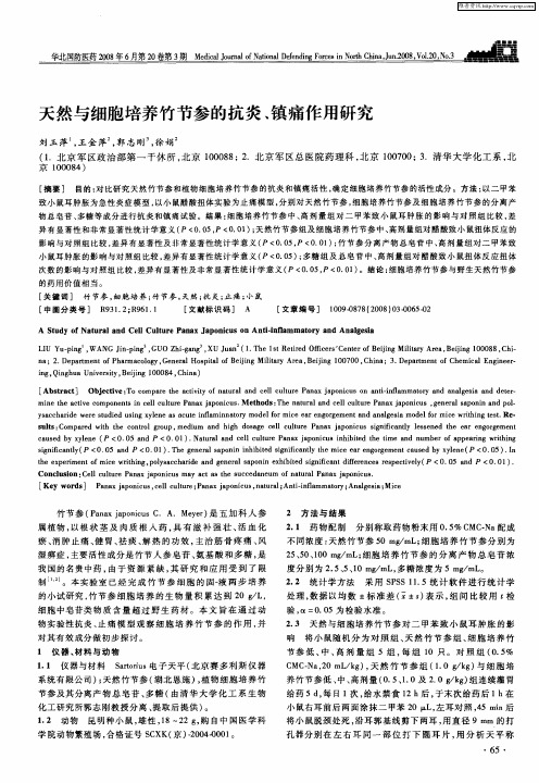 天然与细胞培养竹节参的抗炎、镇痛作用研究
