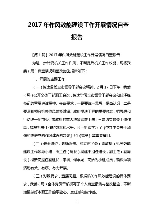 2017年作风效能建设工作开展情况自查报告