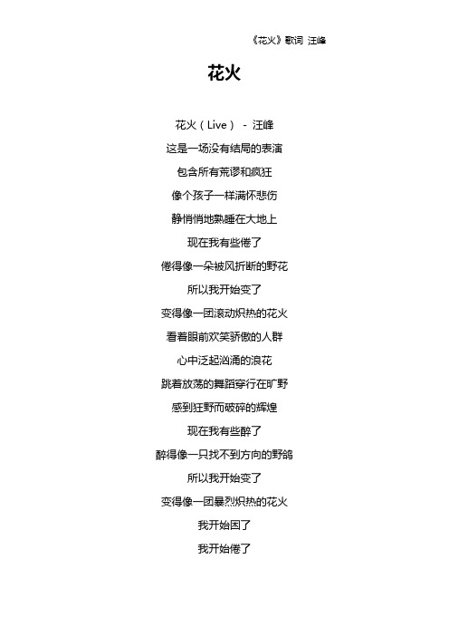 《花火》歌词 汪峰