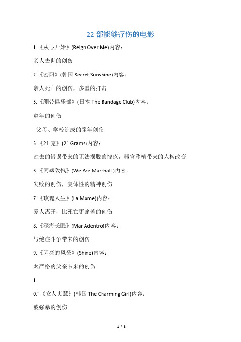 22部能够疗伤的身心灵疗愈电影