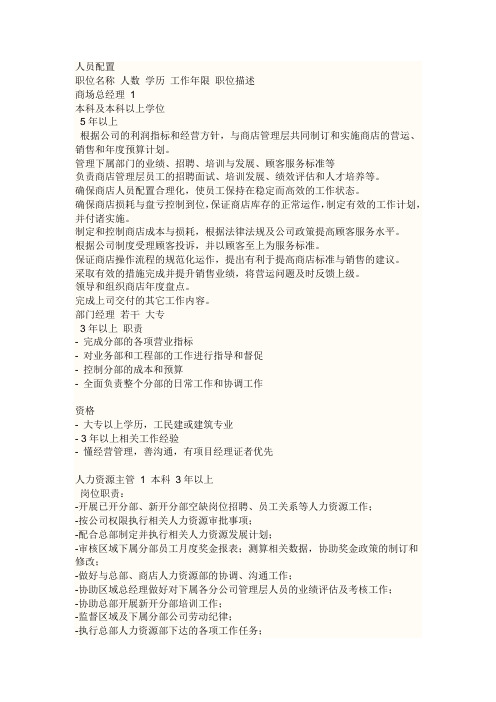 商场人员配置标准