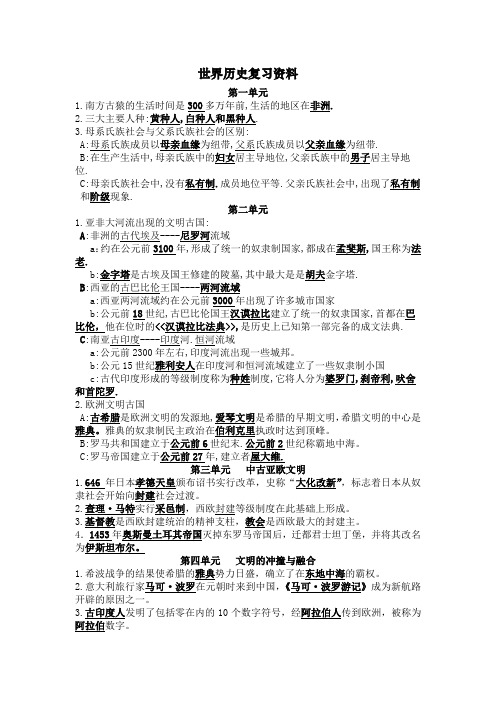 世界历史第一册复习资料