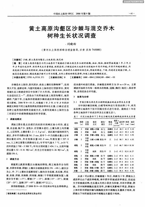 黄土高原沟壑区沙棘与混交乔木树种生长状况调查