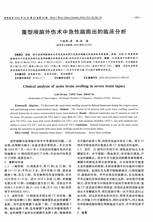 重型颅脑外伤术中急性脑膨出的临床分析