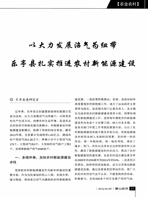 以大力发展沼气为纽带乐亭县扎实推进农村新能源建设