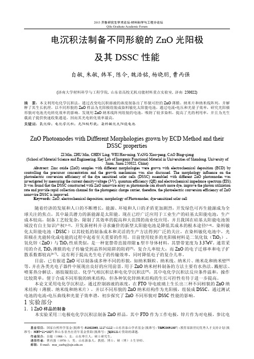 电沉积法制备不同形貌的ZnO 光阳极