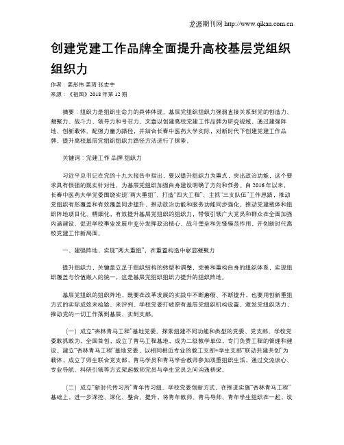 创建党建工作品牌全面提升高校基层党组织组织力