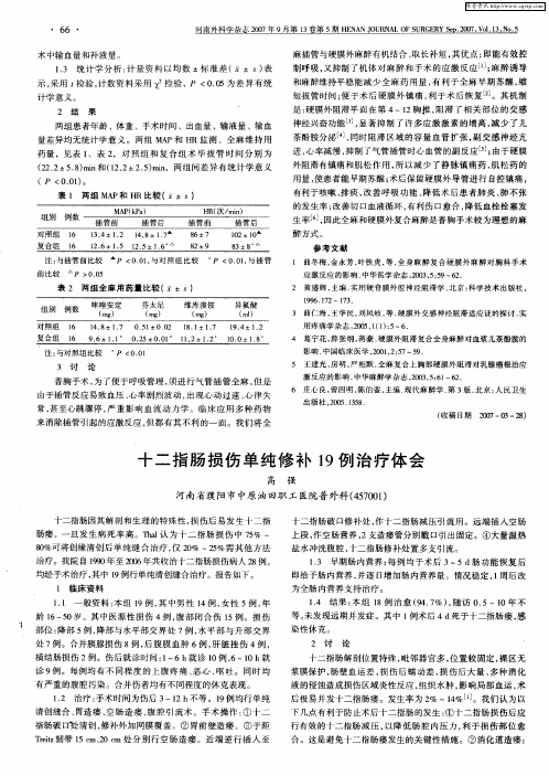 十二指肠损伤单纯修补19例治疗体会
