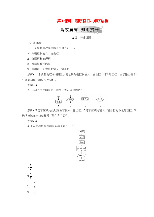 2018-2019学年高中数学 第一章 算法初步 1.1 算法与程序框图 1.1.2 第1课时 程序