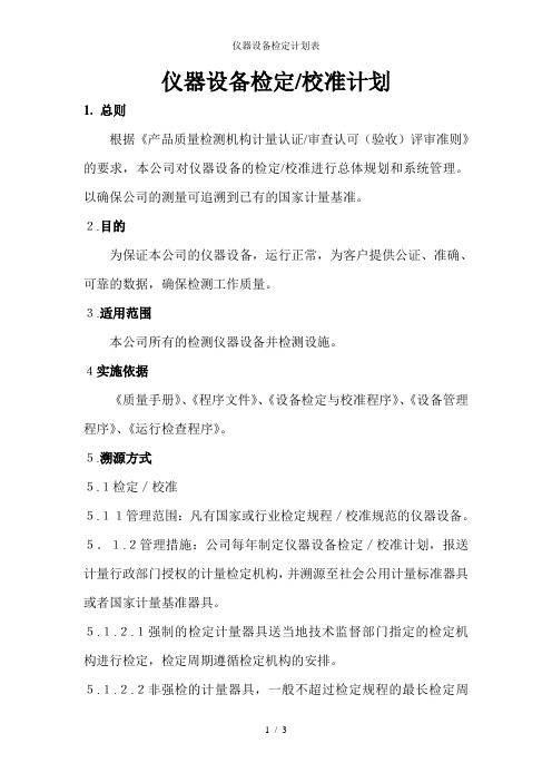 仪器设备检定计划表
