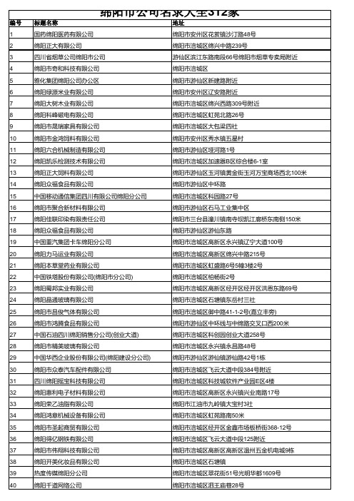 绵阳市公司名录大全312家
