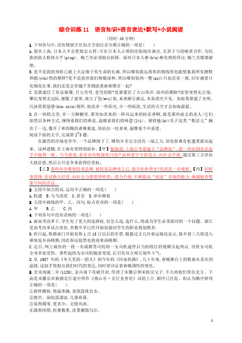 (浙江选考)2018年高考语文二轮复习综合训练11语言知识语言表达默写小说阅读