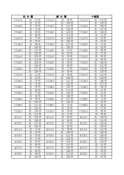 2009年暑假广州市第五中学志愿者活动时间安排表