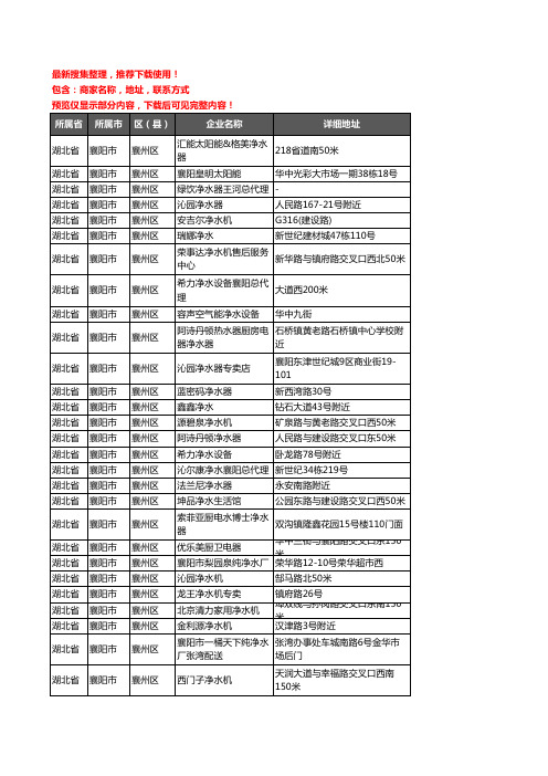 新版湖北省襄阳市襄州区净水器企业公司商家户名录单联系方式地址大全46家