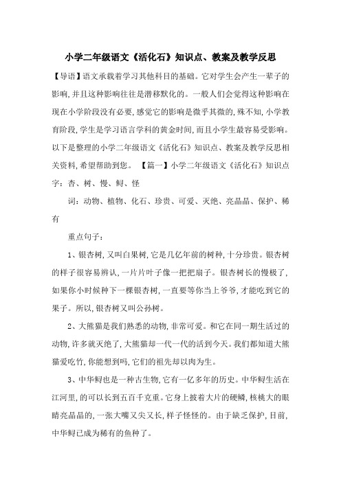 最新小学二年级语文《活化石》知识点、教案及教学反思