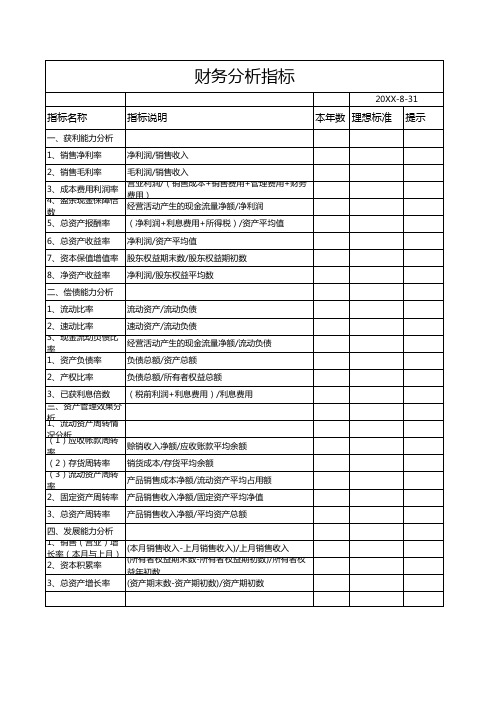 公司财务指标分析表