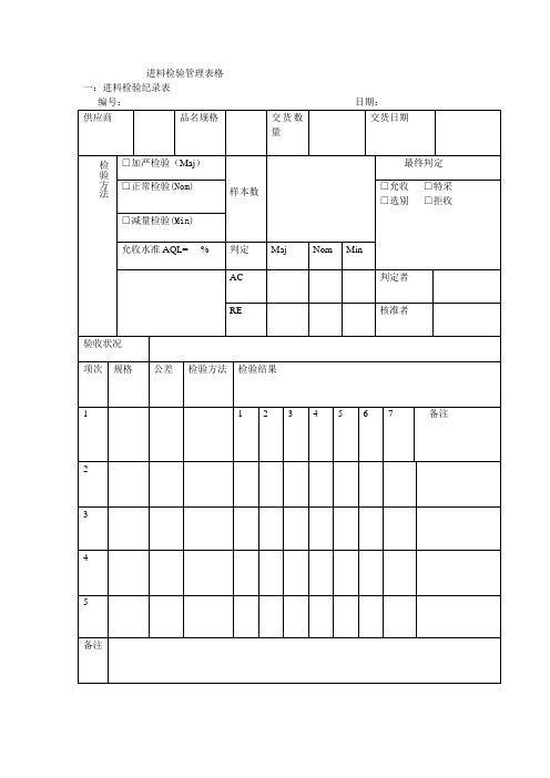 品检专用表格