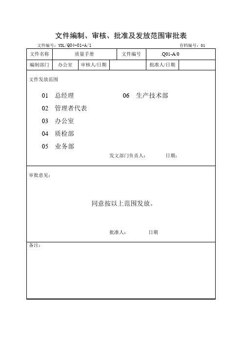 01-文件编制、审核、批准及发放范围审批表