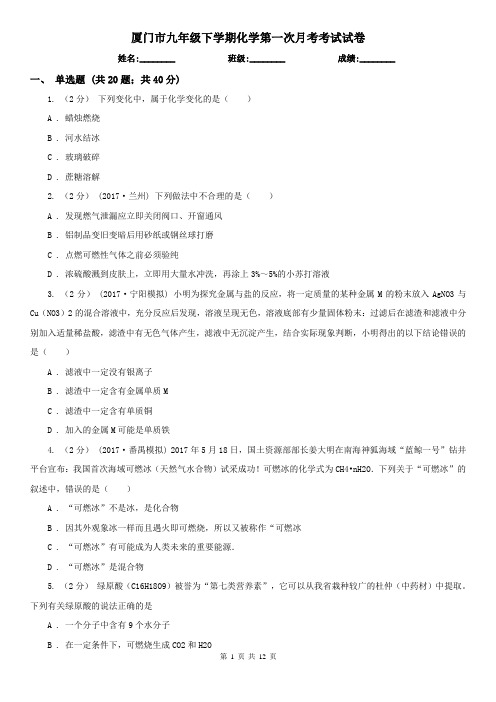 厦门市九年级下学期化学第一次月考考试试卷